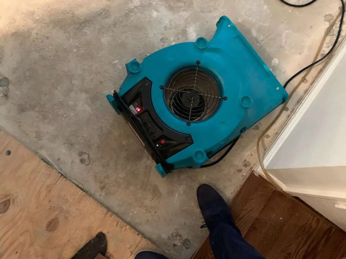 Air mover drying subfloor during Leak Detection & Repair in Tuskegee